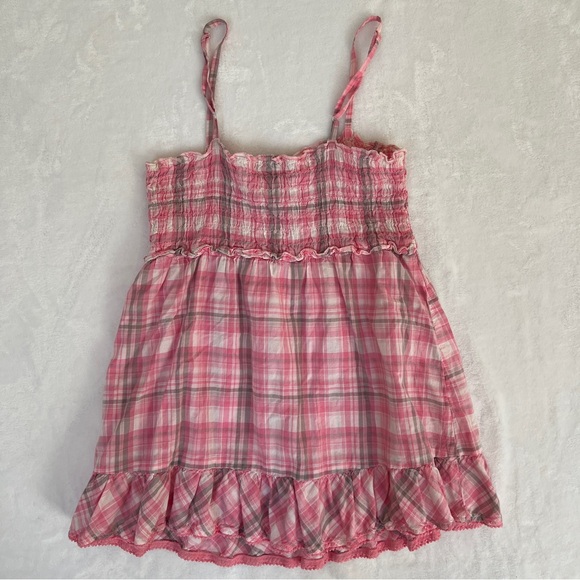 So Wear It Declare It Light Pink and White Plaid Babydoll Sz L Top 100% Cotton - Picture 5 of 6